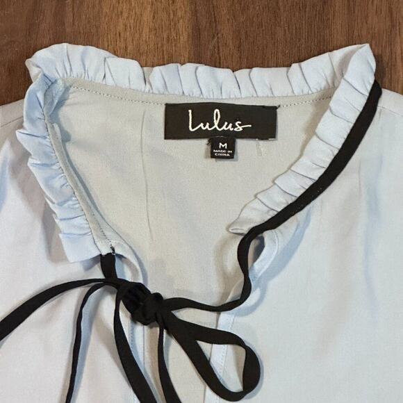 Lulus Blouse Top Women M Light Blue Relaxed Fit Tie Neck Casual Dressy - Picture 4 of 7